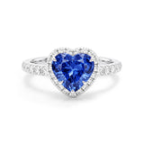 Heart Blue Sapphire & Diamonds Halo Ring, 18K White Gold