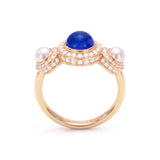 Cabochon Sapphire, Diamond & Pearl Trilogy Ring, 18K Gold