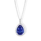 Pear sapphire and diamond claw set 18k white gold necklace