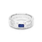 Baguette Sapphire Solitaire Ring in Textured 18K White Gold