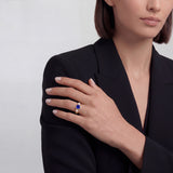 Round Sapphire & Diamond Bezel-Set Trilogy Ring in 18K Gold
