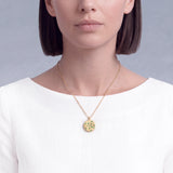 Round Scatter Emerald Necklace in 18K Textured Gold on model
