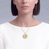 Round Scatter Emerald Necklace in 18K Textured Gold on model