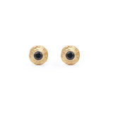 Round Black Tourmaline Stud Earrings, 18K Textured Gold
