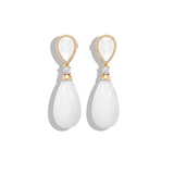 Mother of Pearl, White Agate, Diamond Teardrop Earrings, 18K Gold