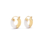 White Agate Small Hoop Earrings, 18K Yellow Gold
