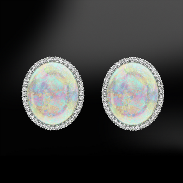 multicolor cabochon opal diamonds silver gold elegant art deco earrings october birthstone