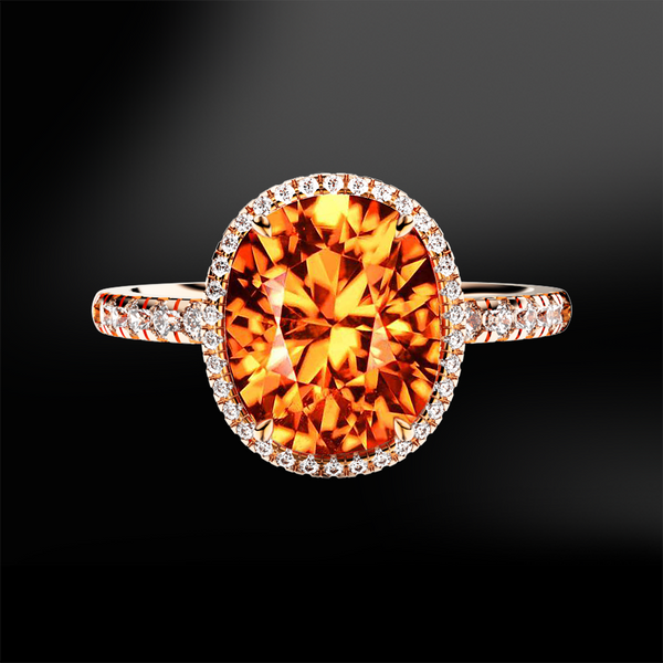 oval spessartite garnet white diamond halo wedding engagement gold ring january birthstone