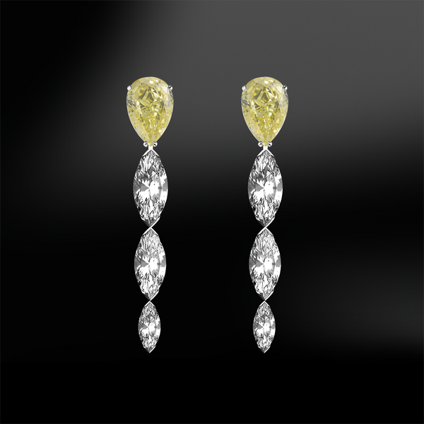 pear yellow diamond marquise white diamonds earrings