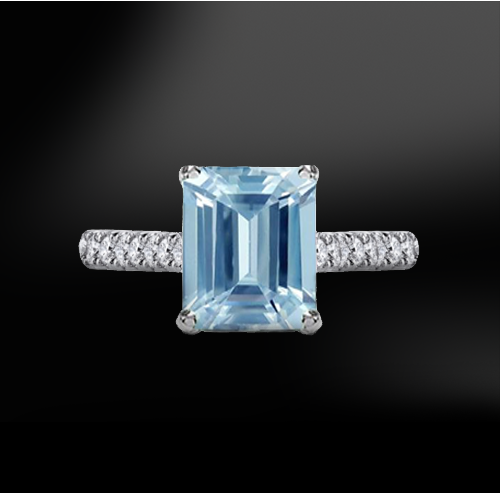octagonal cut aquamarine diamond wedding engagement gold ring march birthstone