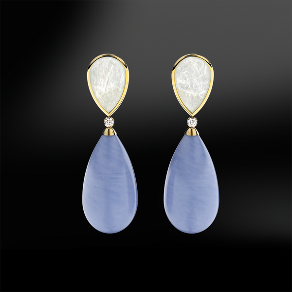 MOTHER OF PEARL, BLUE AGATE & DIAMOND Earrings