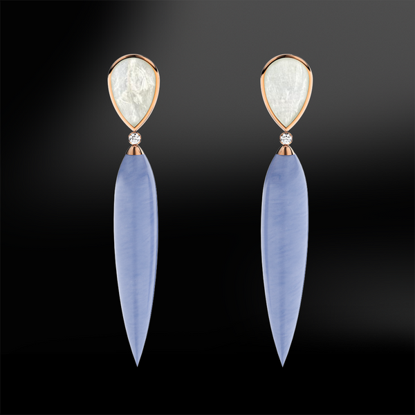 MOTHER OF PEARL, BLUE AGATE & DIAMOND Earrings