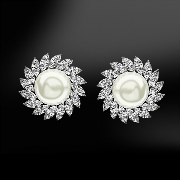 flower pearls diamonds earrings 
