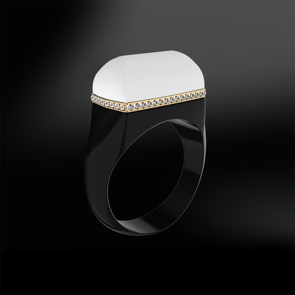 OPAL, DIAMOND and BLACK AGATE Ring
