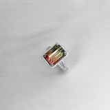 Bicolour Watermelon Tourmaline and Diamond Cocktail Ring, White Gold