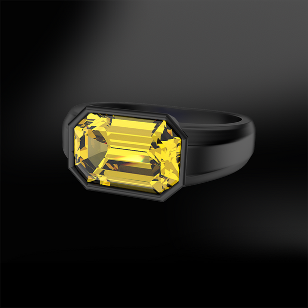 octagonal fancy yellow diamond black gold mens ring april birthstone engagement ring 