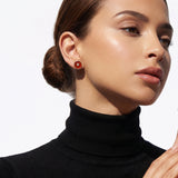 Carnelian & Diamond Stud Earrings 18K Yellow Gold on model