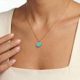 Turquoise and Diamond in 18K Gold or Silver Pendant on model