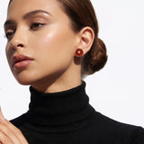 Carnelian & Diamond Stud Earrings 18K Yellow Gold on model