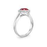 Oval Ruby with Diamond Halo Ring in Platinum