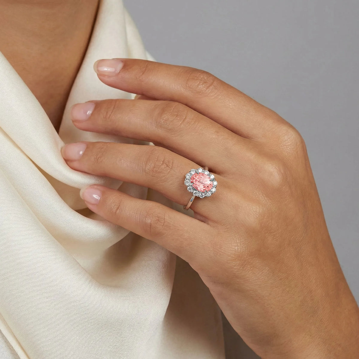 GRS Oval Padparadsha Sapphire & Diamond Ring, 950 Platinum