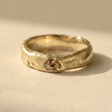 Raw Cognac Diamond Solitaire Ring in Textured 18K Gold
