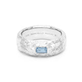 Baguette Aquamarine Solitaire Ring in Textured 18K White Gold