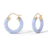 Blue Agate Hoop Earrings, 18K Yellow Gold