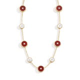 Carnelian, Diamond & Mother of Pearl Amulet Necklace in gold