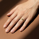 Raw Cognac Diamond Solitaire Ring in Textured 18ct Gold on hand 