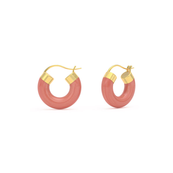 Coral Small Hoop Gold Earrings