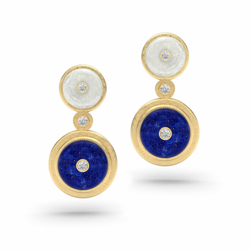 Lapis Lazuli & Diamond Talisman Drop Earrings, 18K Raw Gold