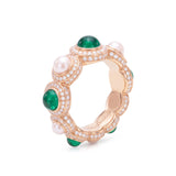 Emerald, Diamond & Pearl Bezel Eternity Ring, 18K Yellow Gold