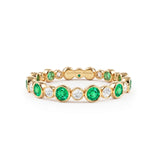 Emerald and Diamond Bezel Set Eternity Ring, 18K Yellow Gold