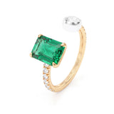 Emerald & Diamond Open Ring, 18K Yellow Gold