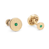 Round Emerald Cufflinks, 18K Textured Gold