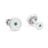 Round Emerald Cufflinks, 18K Textured White Gold