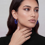 lapis lazuli large chunky hoop earrings on model