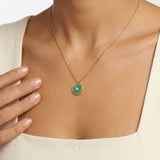 Jade and Diamond Amulet Pendant, 18K Gold on model 
