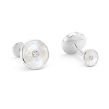 Mother of Pearl and Diamonds Round Cufflinks, 18K White Gold