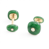 Cabochon Jade & Diamonds Cufflinks, 18K Yellow Gold