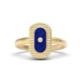 Lapis Lazuli and Diamond Talisman Ring, Raw Textured 18K Yellow Gold