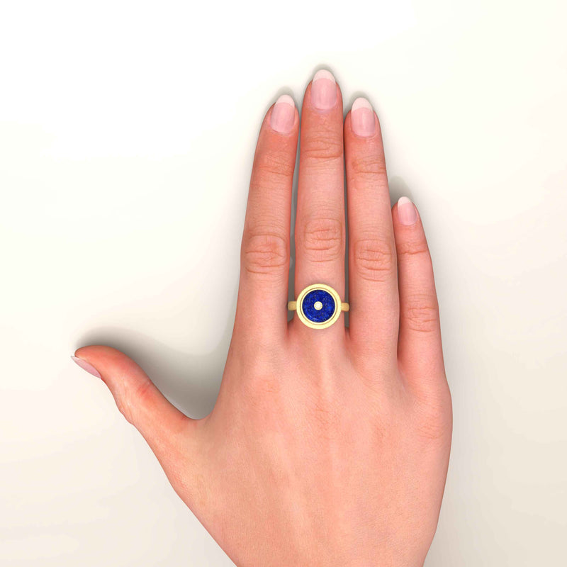 Lapis Lazuli & Diamond Talisman Ring on hand