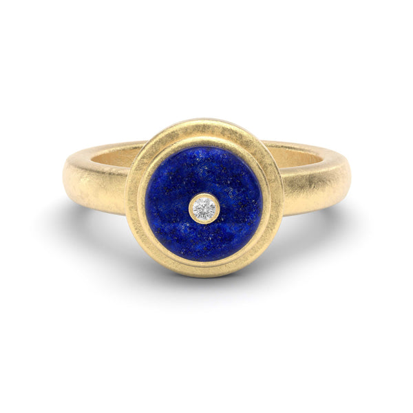 Lapis Lazuli and Diamond Talisman Ring, Raw 18K Yellow Gold