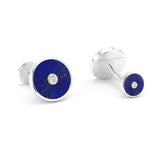 Lapis Lazuli and Diamonds Round Cufflinks, 18K White Gold