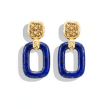 Lapis Lazuli Drop Hoop Earrings, 18K Raw Gold