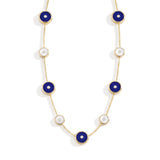 Lapis Lazuli, Diamond & Mother of Pearl Amulet Long Necklace, 18K Gold