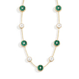 Malachite, Diamond & Mother of Pearl Amulet Long Necklace, 18K Gold