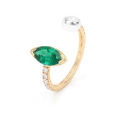 Marquise Emerald & Diamond Open Ring, 18K Yellow / White Gold