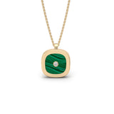 Malachite & Diamond Cushion Pendant, 18K Gold